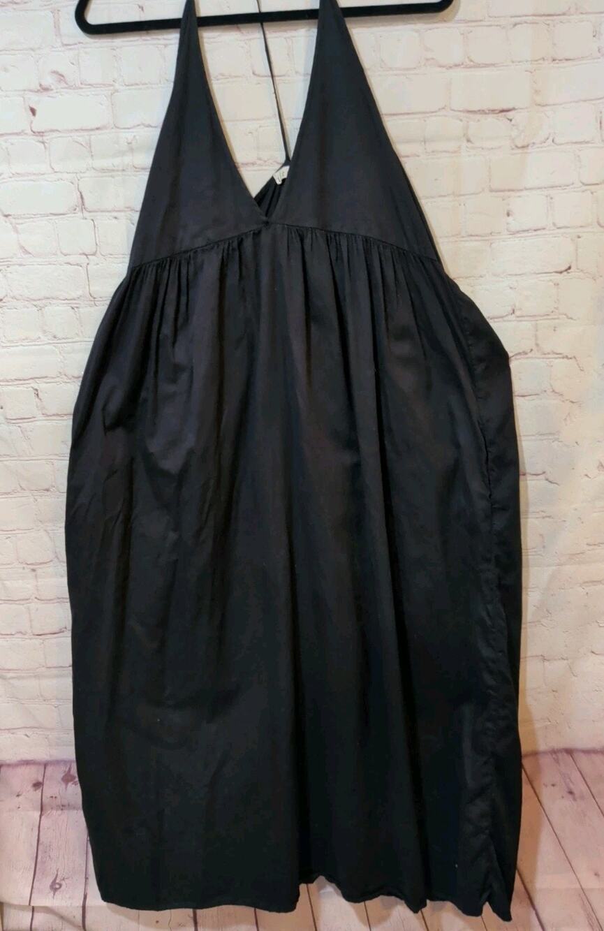 Lacausa Empire Waist Maxi Dress S Black T Strap V Neck Boho Pockets Capsule